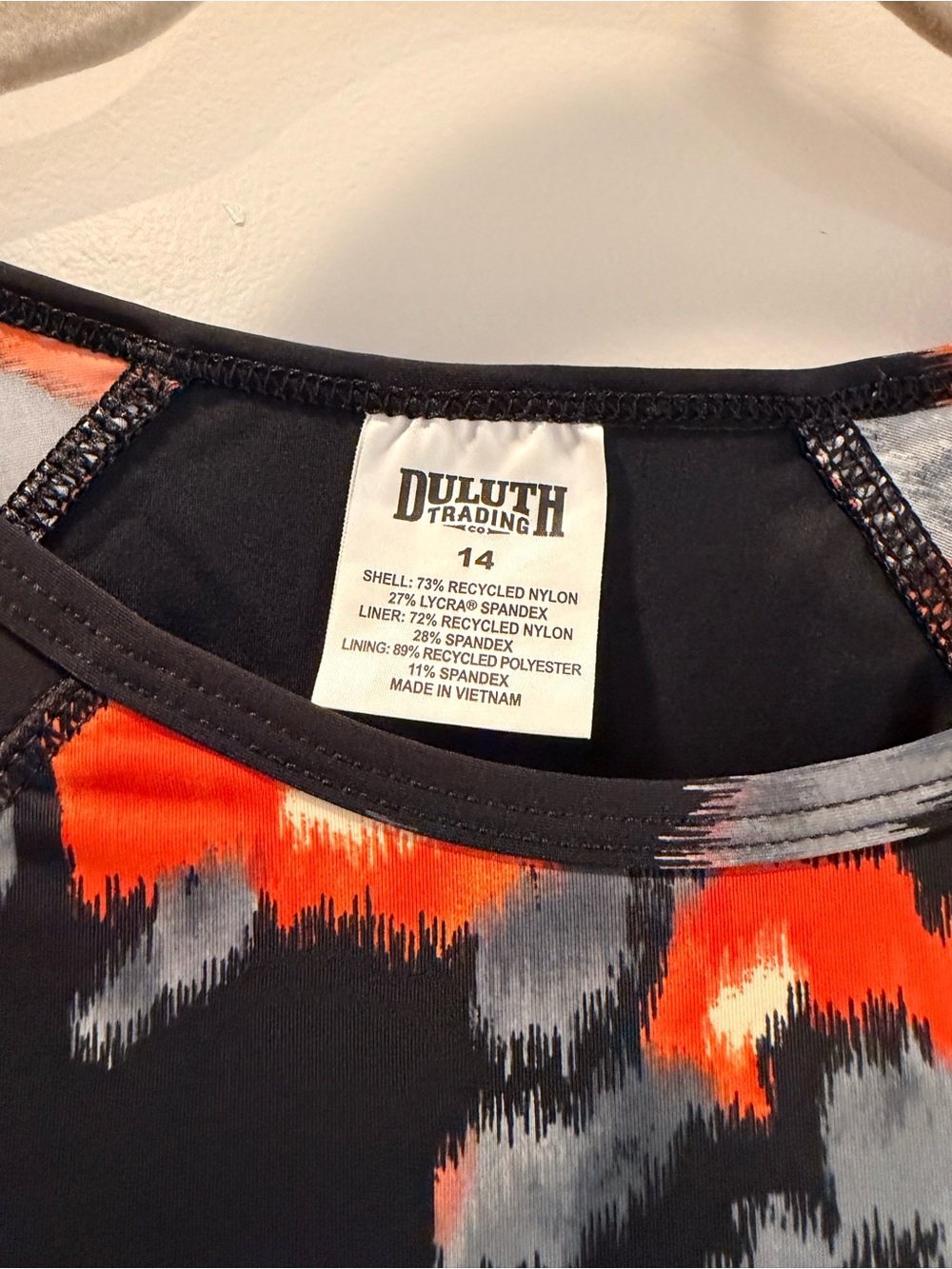 LIKE NEW! Duluth Trading Co Black Floral Cap-Sleeve Swim top w/bra Sz 14 - Picture 6 of 6